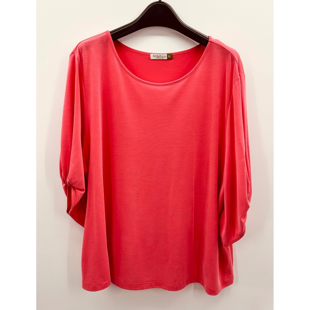 Chalet et Ceci Women XL Coral Modal Scoop Neck Gathered Sleeve Top Lagenlook